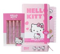 Get Trend Hello Kitty Sanrio Kit Papeterie Fille, 4 Pcs Fourniture Scolaire | Coffret Papeterie avec Trousse Scolaire, Carnet de Notes, Stylo à Bille et Autocollant Kawaii Cadeau Fille