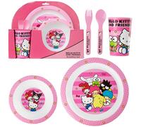 Get Trend Hello Kitty Sanrio Set Vaisselle Enfant, 5 Pièces Assiette, Bol, Gobelet, Cuillère, Fourchette, Vaisselle Plastique Réutilisable Sans BPA (Rose Hello Kitty)