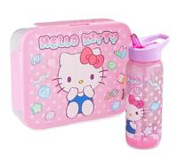Get Trend Hello Kitty Set Boite Repas et Gourde Enfant Fille, Lave Vaisselle et Micro-ondes Sûre Bento Lunch Box Compartiments et Sans BPA Gourde avec Paille, École ou Pique Nique (Rose Hello Kitty)