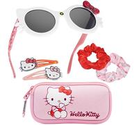 Get Trend Hello Kitty Set Lunettes de Soleil Enfant et Accessoires Cheveux Fille Pinces à Cheveux Chouchous Étui Lunettes Protection UV (Rose Hello Kitty)