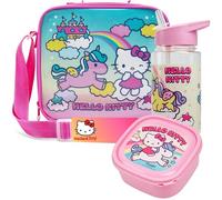 Get Trend Hello Kitty Set Repas Enfant 3 Pièces Sac Isotherme avec Sangle Boîte à Goûter et Gourde 400ml Sans BPA École Pique nique (Hello Kitty)