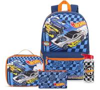 Get Trend Hot Wheels Grand Sac a Dos Garcon Set, 4 Pcs Cartable Enfant 46cm, Gourde 500 ML, Sac Isotherme Repas Enfant et Trousse Scolaire (Multi Hot Wheels)