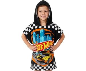 Get Trend Hot Wheels Serviette de Bain Enfant Peignoir Capuche Douche Poncho de Bain Enfant Absorbant Serviette Piscine Plage (Noir Hot Wheels, 4-9 Ans)