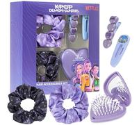 Get Trend KPop Demon Hunters Huntrix Accessoire Cheveux Fille Set, 5 Pièces avec Pince, Elastique, Chouchou et Pliable Brosse Cheveux avec Petit Miroir, École ou Voyages, Cadeau Fille