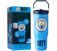 Get Trend Manchester City Gourde 850ml, 30 oz, Bouteille Isotherme en Acier Inoxydable avec Paille et Poignée, Étanche, pour Boisson Chaude et Froide