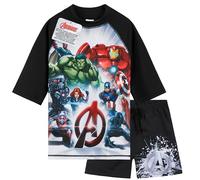 Get Trend Marvel Avengers Ensemble de Bain Garçon et Ado 2 Pièces avec Short de Bain et T-shirt Plage Piscine Vacances (7-8 Ans, Noir/Multicolore Avengers)
