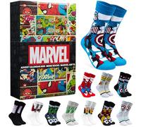 Get Trend Marvel Calendrier de l'Avent 2025 pour Homme Ado, 24 Paires Chaussettes Fantaisie, 41-45, Spiderman Hulk Iron Man, Coffret Cadeau Original