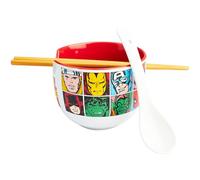 Get Trend Marvel Set Bol à Ramen 600ml, Bol Japonais Nouilles avec Cuillère Céramique, Baguettes en Bambou, Compatible Micro Ondes, Cadeau Super Héros (Multi Marvel)