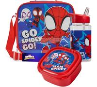 Get Trend Marvel Spidey Set Repas Enfant 3 Pièces Sac Isotherme avec Sangle Boîte à Goûter Gourde avec Paille 400ml Sans BPA École Pique nique (Spidey)