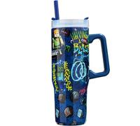 Get Trend Minecraft Double Acier Inoxydable Gobelet Isotherme 920 ml, Mug Isotherme avec Paille et Poignée, 42H Glace, 12H Froid et 8H Chaud, Sans BPA Gourde Sport (Bleu Minecraft)