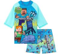 Get Trend Minecraft Ensemble de Bain Garçon et Ado 2 Pièces avec Short de Bain et T-shirt Plage Piscine Vacances (13-14 Ans, Bleu/Vert Minecraft)