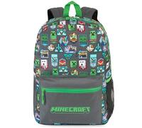 Get Trend Minecraft Grand Sac a Dos Garcon, 46 cm Cartable avec Fermeture Eclair et Bandoulière Réglable, Pour École ou Voyage, Cadeau Garcon (Vert/Gris Minecraft)