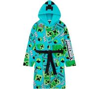 Get Trend Minecraft Peignoir Enfant et Ado, Robe de Chambre Polaire à Capuche avec Poches Loungewear Hiver, Idée Cadeau Creeper (9-10 Ans, Bleu Minecraft)