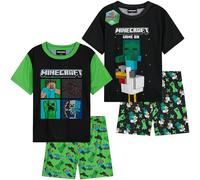 Get Trend Minecraft Pyjama Enfant Garcon et Ado, Ensemble Pyjama Manches Courtes, Lot de 2, Vêtement de Nuit Été, Idée Cadeau (11-12 Ans, Noir Minecraft Lot de 2)