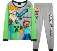 Get Trend Minecraft Pyjama Garçon et Ado, Creeper Ensemble Long Creeper 2 Pièces, Vêtement de Nuit et Détente, Cadeau Gamer (11-12 Ans, Gris Minecraft)