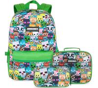 Get Trend Minecraft Sac a Dos Enfant et Ados Set, 3 Pièces avec Sac à Dos, Sac Isotherme Repas et Trousse Scolaire, Cadeau Garcon (Vert/Multi Minecraft)