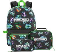 Get Trend Minecraft Sac a Dos Enfant et Ados Set, 3 Pièces avec Sac à Dos, Sac Isotherme Repas et Trousse Scolaire, Cadeau Garcon (Multi Creeper)