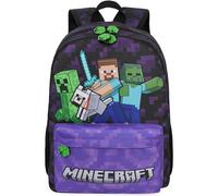 Get Trend Minecraft Sac a Dos Garcon, Fermeture Eclair et Bandoulière Réglable Cartable, Gaming Merchandise, Cadeau Garcon (Noir/Violet Minecraft)