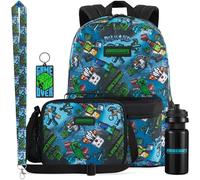 Get Trend Minecraft Sac a Dos Garcon Set, 5 Pièces avec Grand 46 cm Sac à Dos, Sac Isotherme Repas, Trousse Scolaire, Gourde sans BPA, Cordon et Porte Clés, Cadeau Garcon (Multi Minecraft)