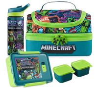 Get Trend Minecraft Sac Isotherme Repas Enfant Set, 3 Pcs Lunch Bag Isotherme, Bento Lunch Box et Sans BPA Gourde avec Paille, Avec Poigné et Fermeture Eclair, Cadeau Garcon (Multi Minecraft)
