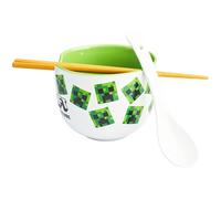 Get Trend Minecraft Set Bol à Ramen 600ml, Bol Japonais Nouilles avec Cuillère Céramique, Baguettes en Bambou, Compatible Micro Ondes, Cadeau Gamer (Multi Minecraft)