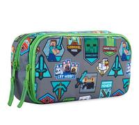 Get Trend Minecraft Trousse Scolaire Garcon avec Compartiments, Sécurisée Fermeture Eclair et Pot a Crayon Boucles Portable Trousse Ecole (Verte/Multi Minecraft)