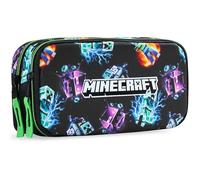 Get Trend Minecraft Trousse Scolaire Garcon avec Compartiments, Sécurisée Fermeture Eclair et Pot a Crayon Boucles Portable Trousse Ecole (Noir/Multi Minecraft)