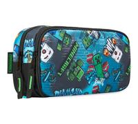 Get Trend Minecraft Trousse Scolaire Garcon avec Compartiments, Sécurisée Fermeture Eclair et Pot a Crayon Boucles Portable Trousse Ecole (Bleu/Multi Minecraft)