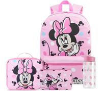 Get Trend Minnie Mouse Grand Sac a Dos Fille Set, 4 Pcs Cartable 46 cm, Trousse Scolaire, Sac Isotherme Repas et 500ml sans BPA Gourde avec Paille (Rose Minnie)