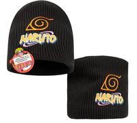 Get Trend Naruto Bonnet et Cache Cou Enfant Garçon, 2 Pcs Vêtement Accessoires d'Hiver Anime Tricot, Idée Cadeau Ado Garcon (7-14 Ans, Noir Naruto, 2)