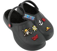 Get Trend One Piece Sabots Enfant Garçon et Ado Hiver Doublure Polaire, Anime Chaussures Jardin Chauds avec Motifs Décoratifs (32/33 EU, Noir One Piece)