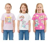 Get Trend Pat Patrouille T-Shirt Fille et Tout Petits, Lot de 3 Ras du Cou et Manches Courtes Hauts d'été Enfant, Comfy Cadeau Fille (4-5 Ans, Rose/Multi Paw Patrol)