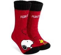 Get Trend Peanuts Snoopy Chaussons Chaussettes Femmes Polaire EU 35-41, Chaussettes Antidérapantes, Cosy Idee Cadeau (35/41 EU, Rouge/Noir Peanuts)