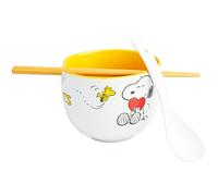 Get Trend Peanuts Snoopy Set Bol à Ramen 600ml, Bol Japonais Nouilles avec Cuillère Céramique, Baguettes Japonaises en Bambou, Compatible Micro Ondes (Multi Peanuts Snoopy)