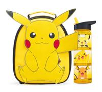 Get Trend Pokemon 3D Sac Isotherme Repas et Gourde Enfant Set, Lunch Bag Isotherme avec Fermeture Éclair et Poignée et Sans BPA Gourde (Jaune/Noir Pikachu)
