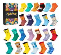 Get Trend Pokemon Calendrier de l'Avent 2026 Adulte et Ado, 24 Surprises | 38-40.5 EU Ultra Doux et Respirant Colorée Chaussettes Femme Homme et Ado, Anime Compte à Rebours Noël, Cosy Idee Cadeau Noel