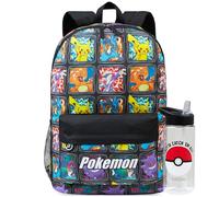 Get Trend Pokemon Card Sac a Dos Enfant Garcon avec Gourde, Fermeture Eclair Cartable et sans BPA Gourde Sport 500ml, Cadeau Garcon (Multi Pokemon)