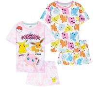 Get Trend Pokemon Lot de 2 Ensembles de Pyjama Fille Pyjamas Short Ete Nuages Tie Dye Vêtement de Nuit Court Enfant Ado Cadeau Fille (9-10 Ans, Multi Pokemon, 2)