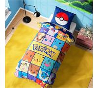 Get Trend Pokemon Parure de Lit 1 Personne Enfant et Ado 135x200cm, Housse de Couette Taie d'oreiller Réversible, Décoration Chambre, Cadeau Pikachu (Multi Pokemon)