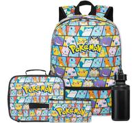 Get Trend Pokemon Sac a Dos Garcon Set, 4 Pcs Cartable Enfant, Trousse Scolaire, Sac Isotherme Repas et Gourde sans BPA Cadeau Garcon (Multi Pokemon)