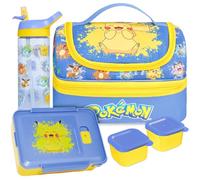 Get Trend Pokemon Sac Isotherme Repas Enfant Set, 3 Pcs Lunch Bag Isotherme, Bento Lunch Box et Sans BPA Gourde avec Paille, Avec Poigné et Fermeture Eclair, Cadeau Garcon (Bleu/Multi Pokemon)