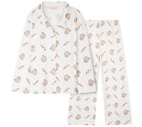 Get Trend Pusheen Pyjama a Bouton pour Fille et Ado 7-14 Ans, Ensemble de Nuit Chaud, Kawaii Loungewear, Comfy Idee Cadeau (13-14 Ans, Beige Pusheen)