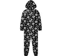 Get Trend Pyjama Grenouillère Polaire Garçon et Ado, Tenue Cocooning à Capuche, Style Football, Idée Cadeau Enfant (9-10 Ans, Noir Football)