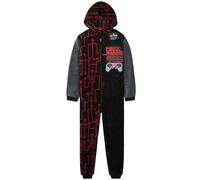 Get Trend Pyjama Grenouillère Polaire Garçon et Ado, Tenue de Cocooning à Capuche, Style Gaming, Idée Cadeau Gamer (11-12 Ans, Noir Gaming)