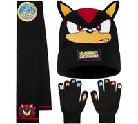 Get Trend SONIC THE HEDGEHOG Ensemble Bonnet Echarpe Gant Garçon, 3 Pièces, Maille Douce, Cosy Accessoires Hiver, idee Cadeau Gamer (Noir Shadow 3 Pcs)