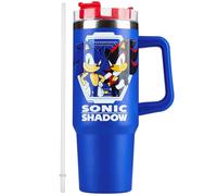 Get Trend SONIC THE HEDGEHOG Gobelet Isotherme Enfant 840ml avec Paille et Poignée, Mug Double Paroi Thermique, Voyage École, Boissons Chaudes ou Froides (Bleu Sonic)