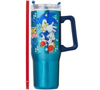 Get Trend SONIC THE HEDGEHOG Mug Isotherme avec Paille et Anse 940ml, Tasse Thermos Double Paroi Inox, Gobelet de Voyage Chaud & Froid (Bleu Sonic/Shadaw)
