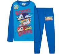 Get Trend Sonic The Hedgehog Pyjama Garçon Ensemble Pyjama Long Knuckles et Shadow, Vêtement de Nuit Hiver, Idée Cadeau Gamer (4-5 Ans, Bleu Sonic)