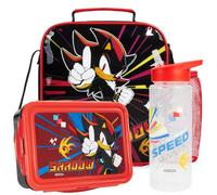 Get Trend Sonic the Hedgehog Set Sac Isotherme Repas Enfant, 3 Pièces | Boite Repas Gourde avec Paille 600ml et Lunch Bag Isotherme Fermeture Eclair et Poignée de Transport (Noir/Rouge Shadow)