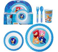 Get Trend SONIC THE HEDGEHOG Set Vaisselle Enfant 5 Pièces, Assiette Bol Tasse Cuillère Fourchette Plastique Réutilisable, Sans BPA, Service de Table (Bleu Sonic The Hedgehog)